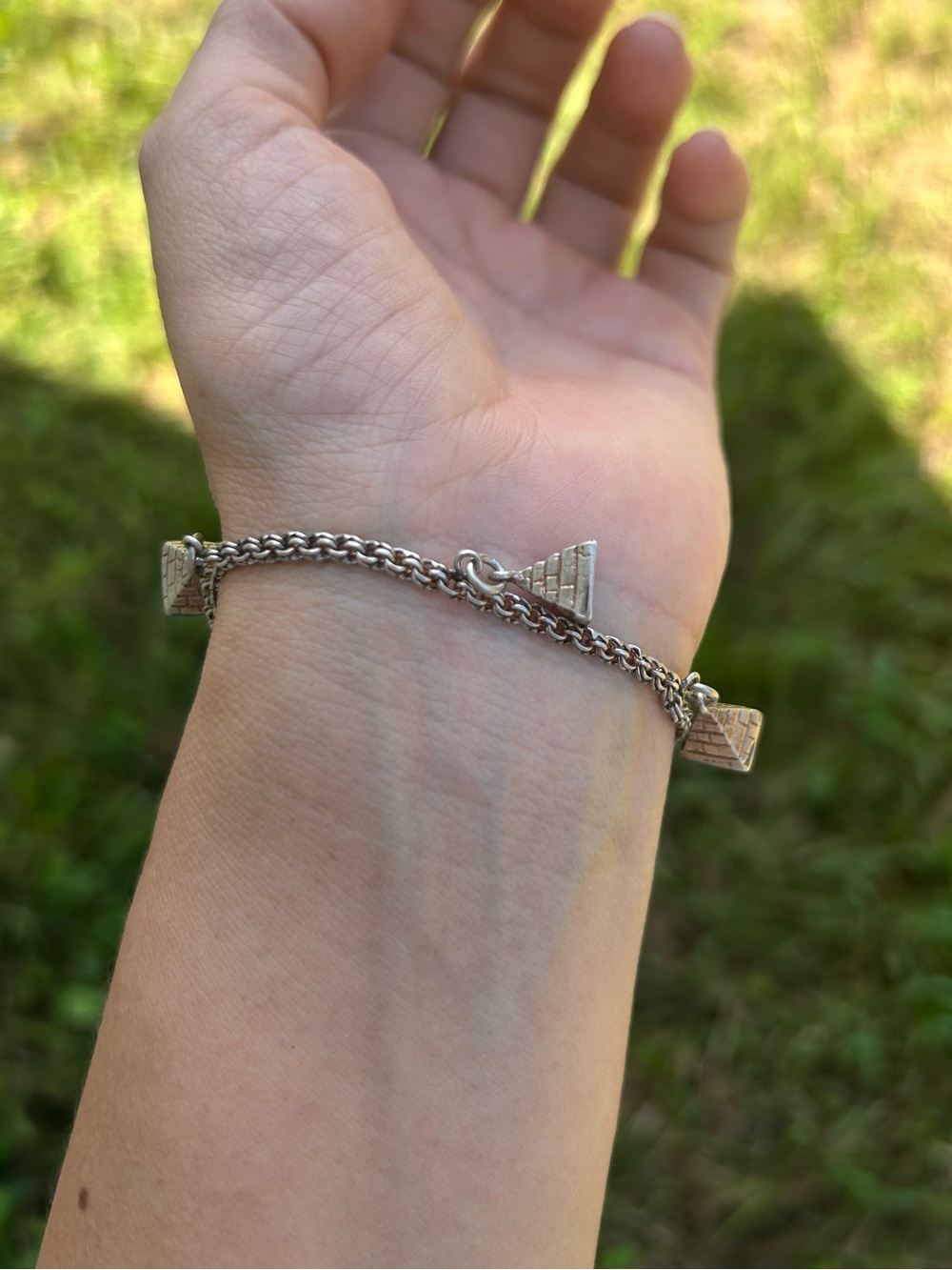 Sterling Silver 925 Bracelet Egyptian Pyramid Charms Vintage Spring Clasp